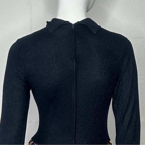 Vintage Dress 1960s Elaine Sklar Petite Small Long Sleeve Black and Animal Print - Picture 13 of 16